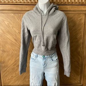 J.Galt Gray Crop Hooded Kangaroo Pocket Sweatshirt
